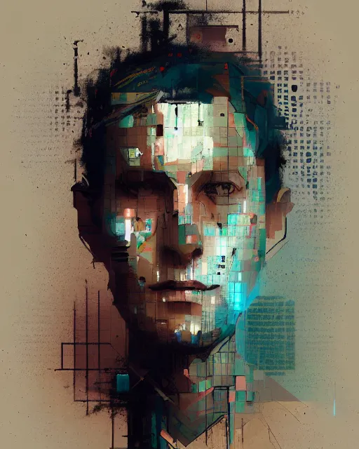 Prompt: portrait of a genius, binary code pattern, matrix, ismail inceoglu