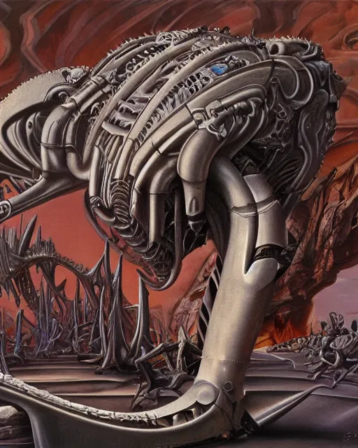 Prompt: artwork by hr giger, by roger dean, by julie bell, biomechanical, 4 k, hyper detailed