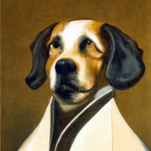 Image similar to A dog, Portrait artwork René Descartes