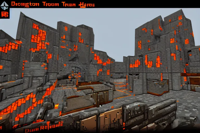 Prompt: screenshot from a custom map for doom with a grey and orange color theme