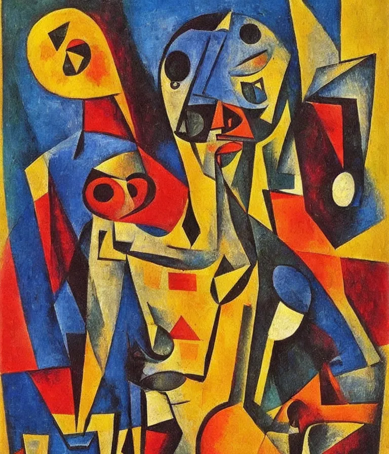 Prompt: Beautiful Cubist Movie Poster made for the film ET (1981) With An Alien and a Little boy, impasto cubist!! oil painting by Pablo Picasso and Paul Klee, trending on artstation dramatic lighting modernist! Cubism 8k