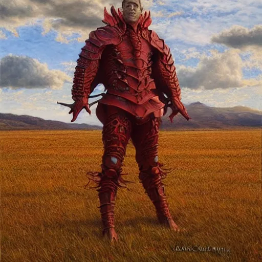 Prompt: The red dragon standing in an open field, portrait art by Donato Giancola and James Gurney, digital art, trending on artstation