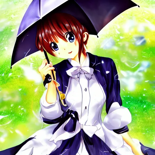 Prompt: Anime girl with magical umbrella mobile wallpaper