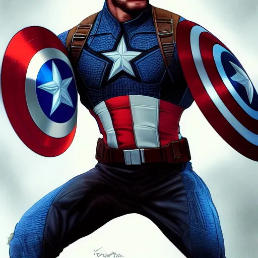 Image similar to Hugh Jackman is Captain America, hyperdetailed, artstation, cgsociety, 8k