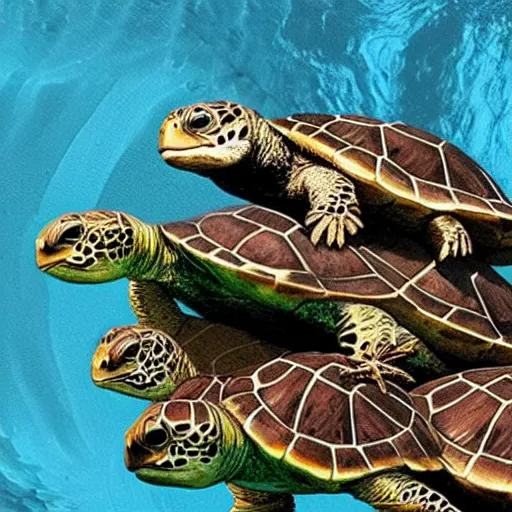 Image similar to a stack of turtles beneath a flat earth