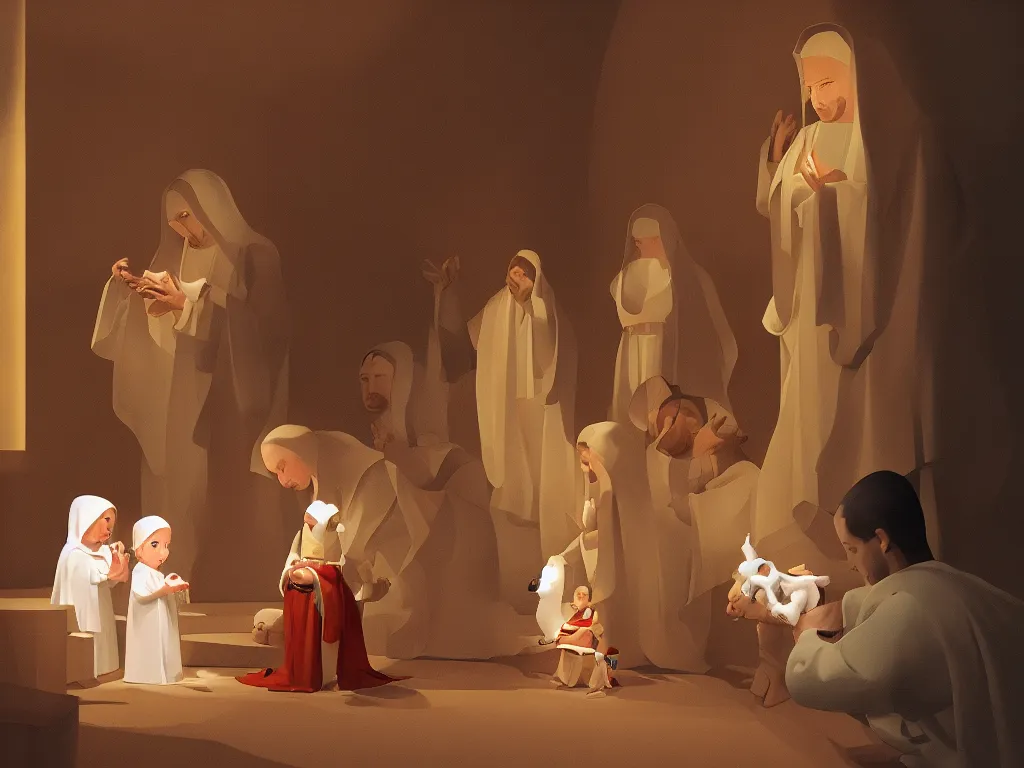 Image similar to the presentation of the infant Jesus in the temple, by goro fujita, trending on artstation, 8k, highly detailed, digital graphic art