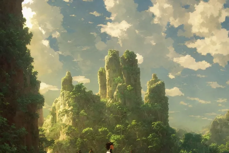 Image similar to detailed environment study lomo photo botw-studio-ghibli-William-Adolphe-Bouguereau-Hans-Zatzka #hyperreal #intricate #cinematic-composition, [32k hd]^10--w 450 | greek monoliths towering