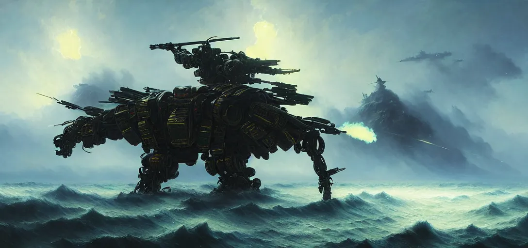 Prompt: 8 k art photography shot art shot, hyperrealistic, hyperdetailed, super detailed, uhd, uhd, 8 k, high resolution, large group of ancient samurai attack futuristic military mech, painting by ross tran and ivan aivazovsky