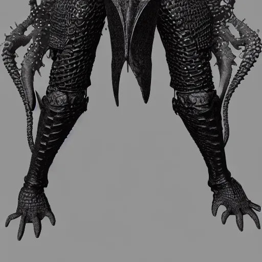 Prompt: detailed hypperrealistic artstation render of a scaly black cloaked man, wearing a metal knights helmet, carries a large knights greatsword in his hands, tentacles emerge from his back like wings