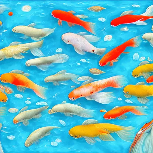 Prompt: dozens of the koi fish swimming trough the universe, digital art by the Ori Toor