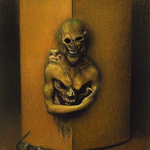 Prompt: demon hiding inside an ornate ancient sinister-looking box, by Odd Nerdrum, by Gustav Klimt, beautiful, eerie, surreal, colorful