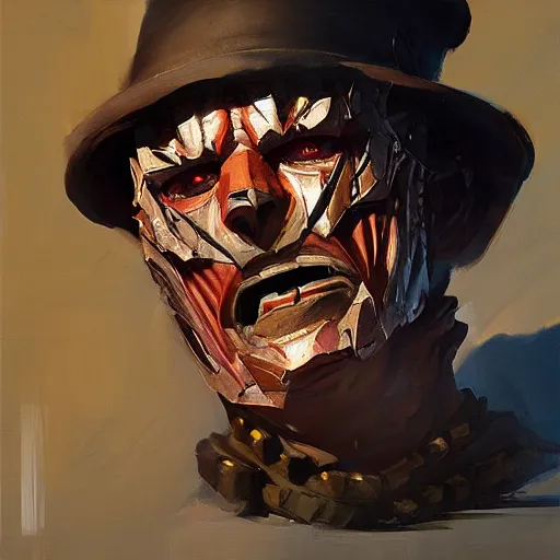 Image similar to greg manchess portrait painting of partially armored freddy krueger as overwatch character, medium shot, asymmetrical, profile picture, organic painting, sunny day, matte painting, bold shapes, hard edges, street art, trending on artstation, by huang guangjian and gil elvgren and sachin teng