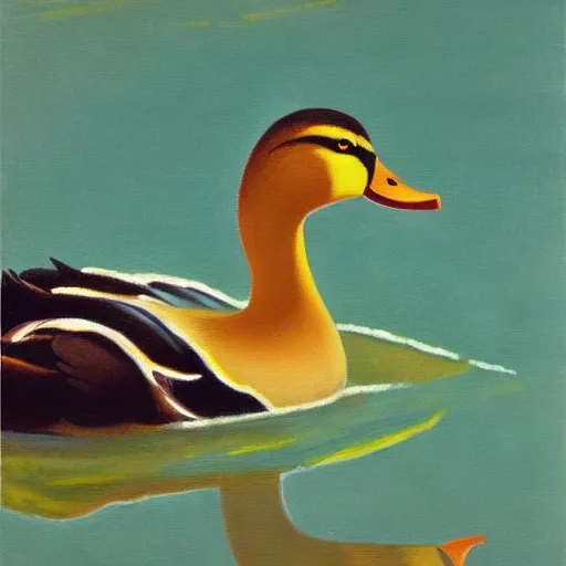 Prompt: a duck on the prowl oil painting ernest fuchs