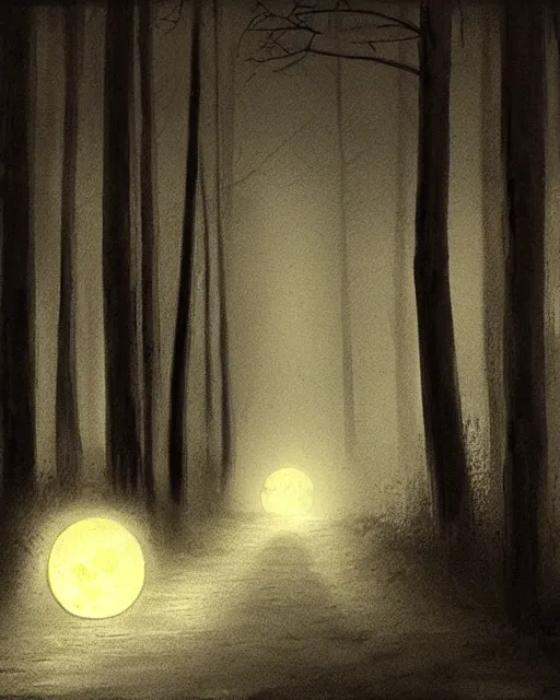 Image similar to horror image, a wooded lane lit only by the moon, on the lane is a black fiat from hell, black Philip, staring at you, concept art, ambient lifting, trending on artstation, deviantart