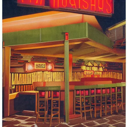 Prompt: mid century magazine advertisement for a midwest tiki bar in indianapolis. ambient lighting, highly detailed. 3 5 mm.