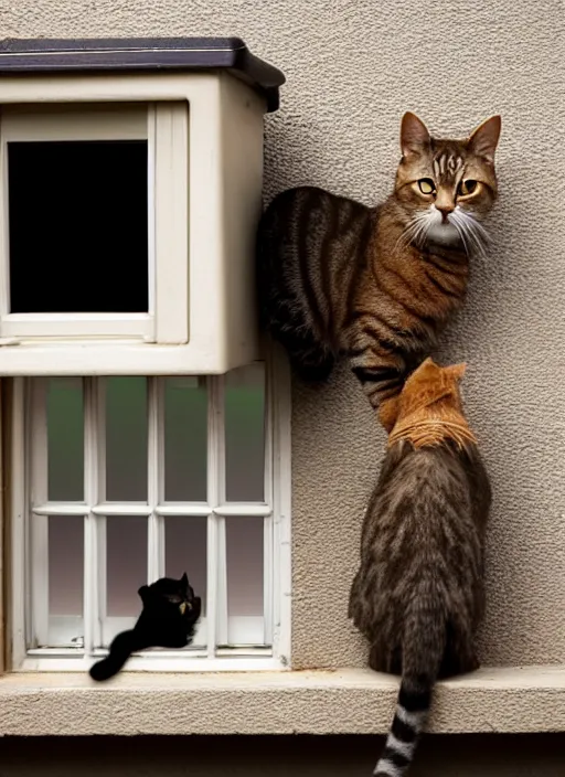 Image similar to cat inside a window next to a cat food bowl watching a martian landscape