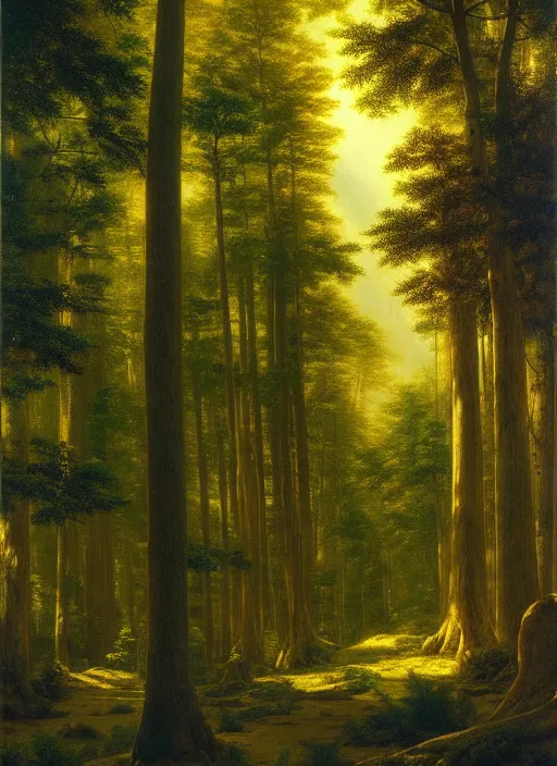 Image similar to a forest with extremely thin tall trees, magically dense, serene atmosphere, by asher brown durand, by yoshitaka amano