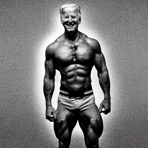 Prompt: Joe Biden, body builder, Muscular, Shirtless, Full body portrait, 4k greyscale hd photography