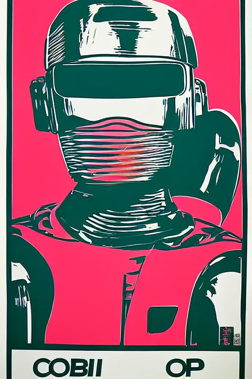 Image similar to RoboCop silkscreen poster by Andy Warhol