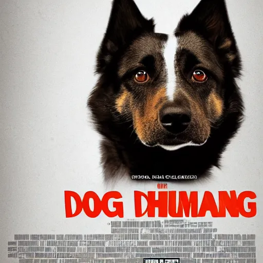 Prompt: a movie poster about a dog that can communicate with humans