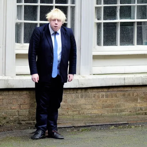 Image similar to boris johnson looking depressed in a maid costume