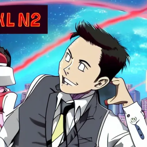 Image similar to elon musk, screenshot from a 2012s anime