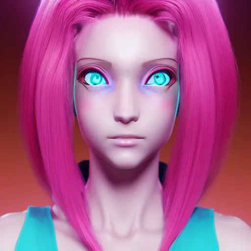 Image similar to stunningly beautiful omnipotent anime goddess with smooth porcelain skin, pink hair and mesmerizing cyan eyes, symmetrical perfect face, mid view, unreal engine 5, 8 k