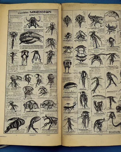 Image similar to vintage manual of alien species, 8k