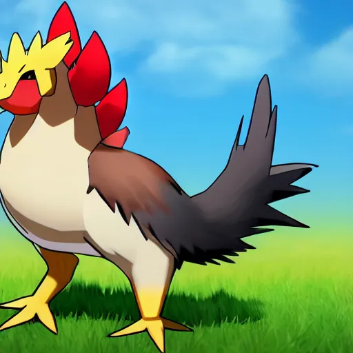 Image similar to a pokemon that looks like a Rooster. A Rooster pokemon. The body consists of coconuts,Trending on art station. Unreal engine.