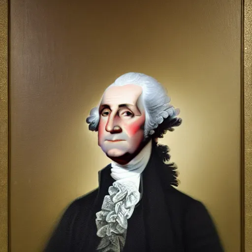 Prompt: a famous oil painting portrait of george washington in tokyo