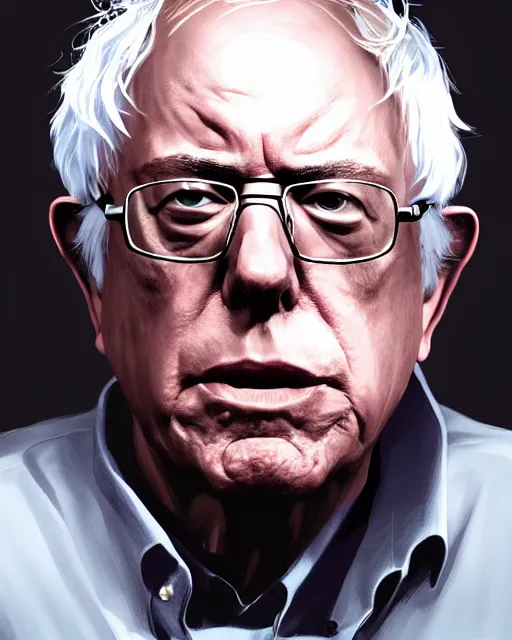 Prompt: portrait of bernie sanders, rockstar games cover art, highly detailed, artstation, trending, concept art, by stephen bliss, anthony mcbain, roxie vizcarra