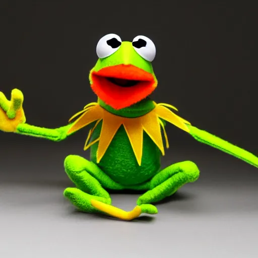 Image similar to kermit the frog running for soda in the style of muppets by jim hansen