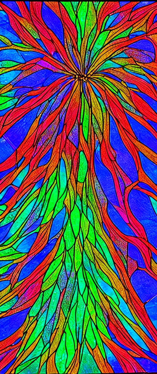 Prompt: brainbow microscopy, intricate stained glass