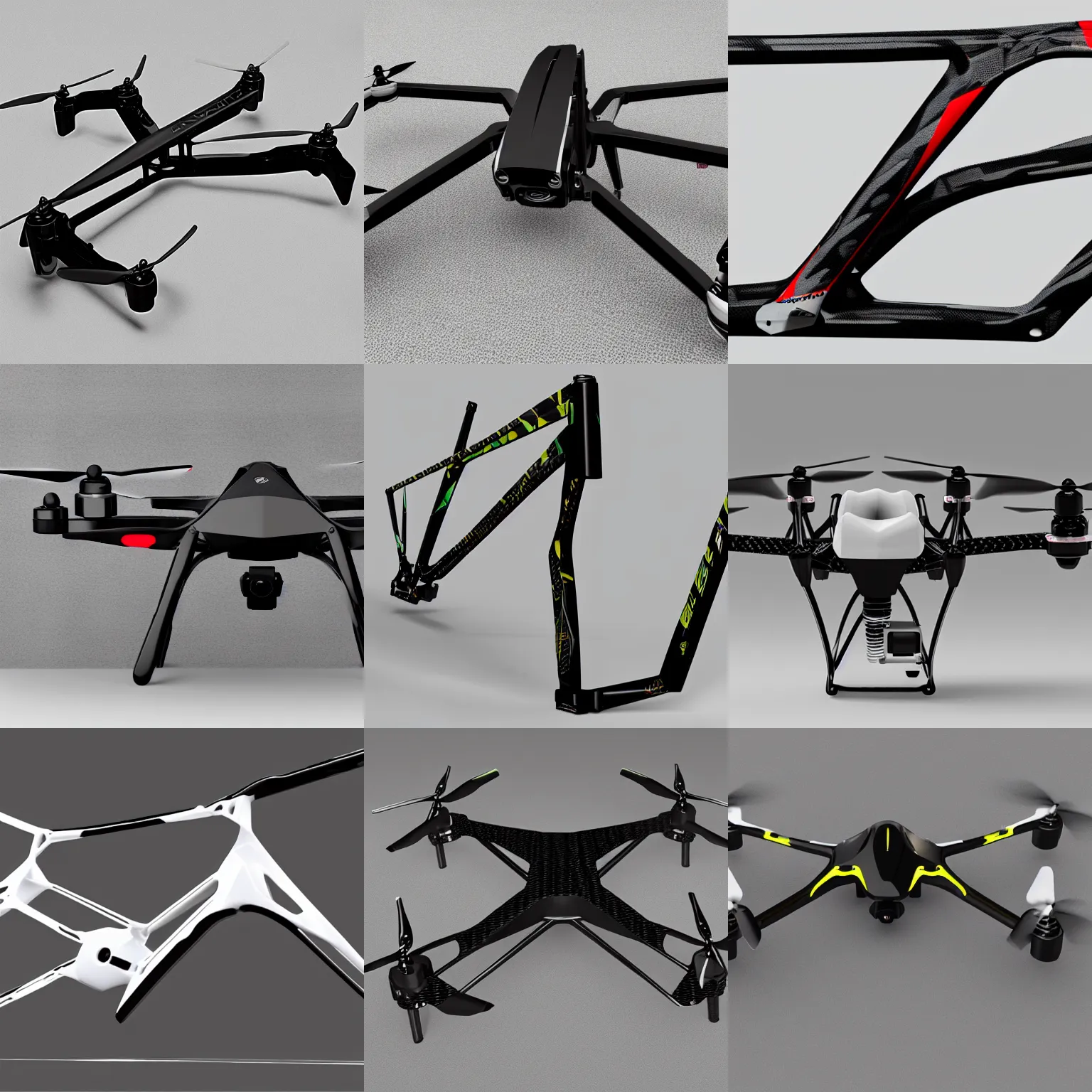 Prompt: high resolution render carbonfiber drone frame aerodynamic highly detailed