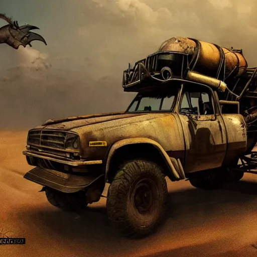 Image similar to truck as a rhinoceros in the style of mad max, cinematic composition, intricate photorealism, high detail, many exotic high end features, concept art