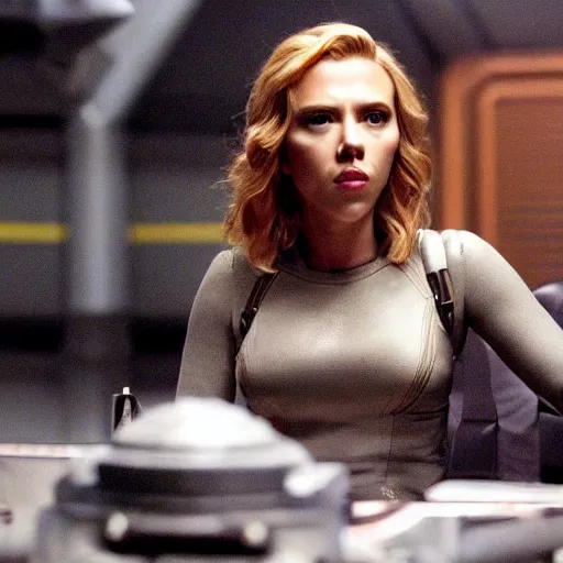 Prompt: a still of Scarlett Johansson in Battlestar Galactica (2004)