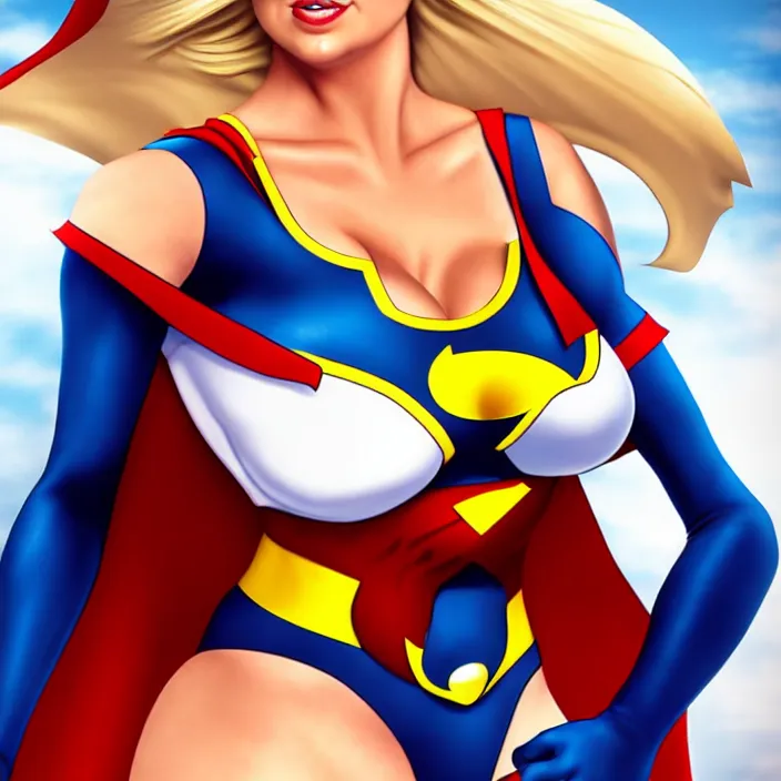 Prompt: photograph of kate upton as powergirl. Extremely detailed. 8k