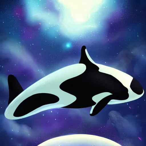 Image similar to Orca in space wearing a fur coat in space galaxy in background digital art artstation