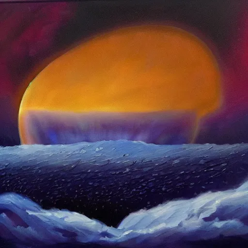 Prompt: outer wilds solar eclipse, beautiful, oil painting