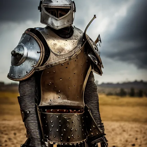 Image similar to steam punk knight wearing wearing armor, shallow depth of field, moody lighting, 8 k,