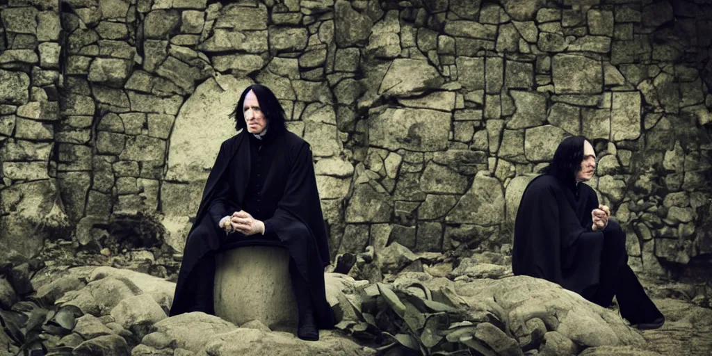 Prompt: severus snape sitting in a giant grape, cinematic feeling, realistic, photography, cinematic shot