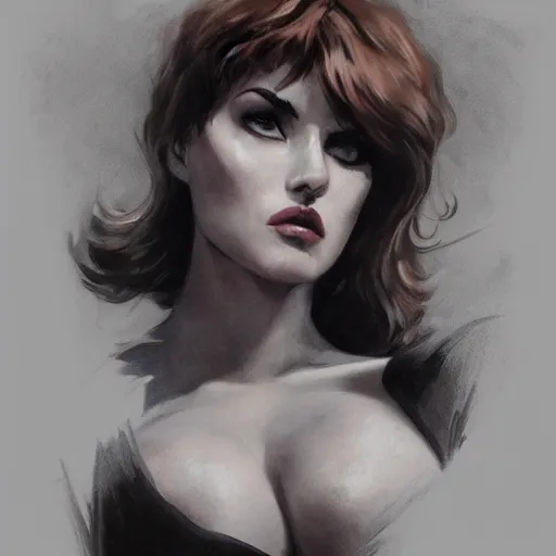 Prompt: portrait of modesty blaise, epic, fantasy, dieselpunk, hd shot, digital portrait, beautiful, artstation, comic magazine style, pencil drawing, by artgerm, guy denning, jakub rozalski, magali villeneuve and charlie bowater