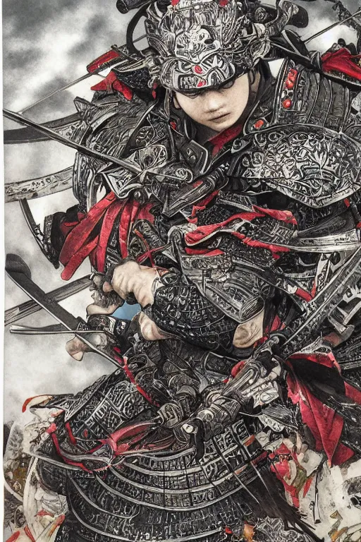 Prompt: hyper detailed illustration of samurai warfare by Yoshitaka Amano