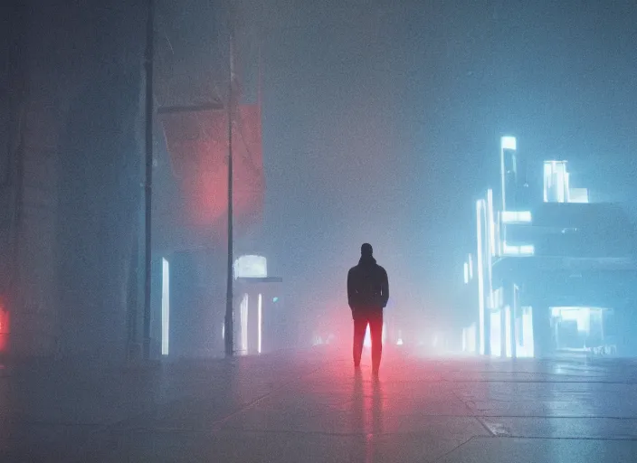 Image similar to a full shot, color cinema film still of johnathan banks in blade runner 2 0 4 9, cinematic lighting at night.