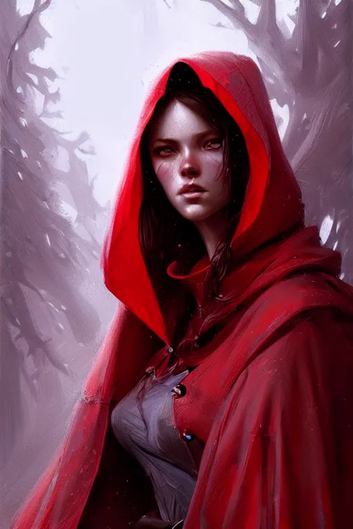 Image similar to a detailed beautiful portrait of red riding hood, intricate, highly detailed, digital painting, artstation, concept art, sharp focus, illustration, art by greg rutkowski and Ross Tran