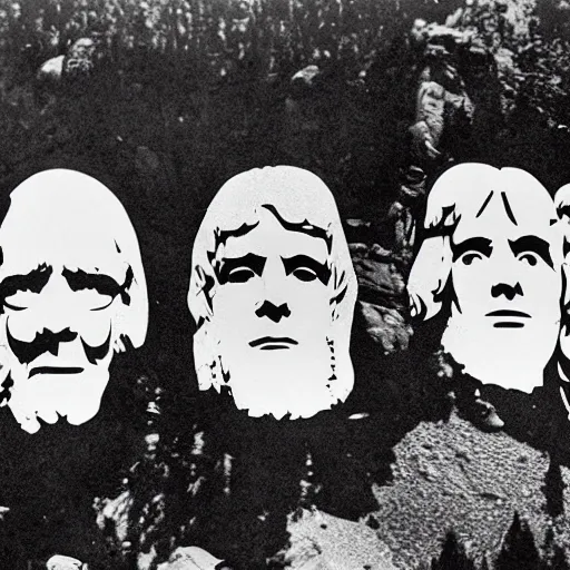 Prompt: The Ramones carved into the heads of Mount Rushmore