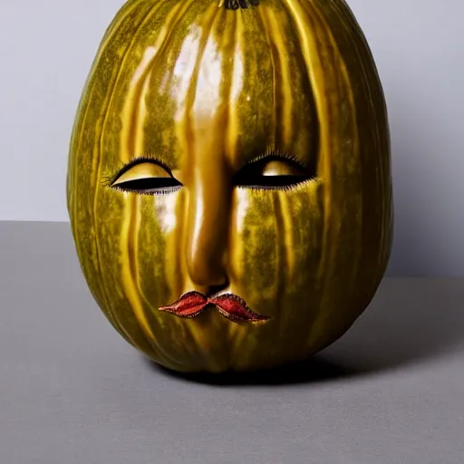 Image similar to gourd with face of amber heard hybrid intercross mix as a gourd