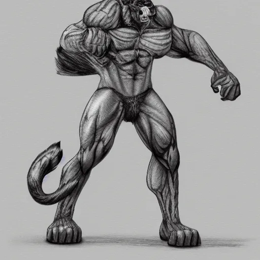 Image similar to A standing tiger showing off his muscles, featured on DeviantArt, FurAffinity