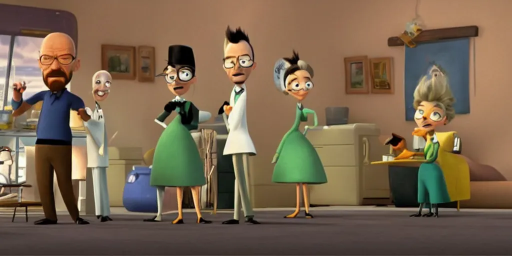 Prompt: A screenshot of Walter White in Meet The Robinsons (2007)