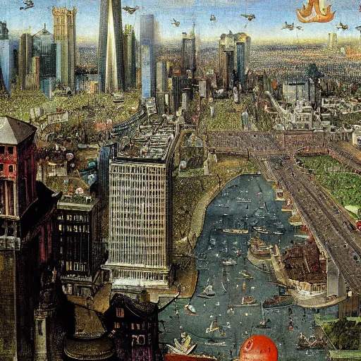 Prompt: downtown san francisco as painted by hieronymus bosch. epic digital art. 8 k